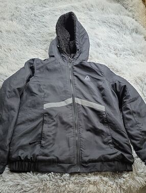 Reebok Kids' Black Hooded Puffer Jacket with Sherpa Lining